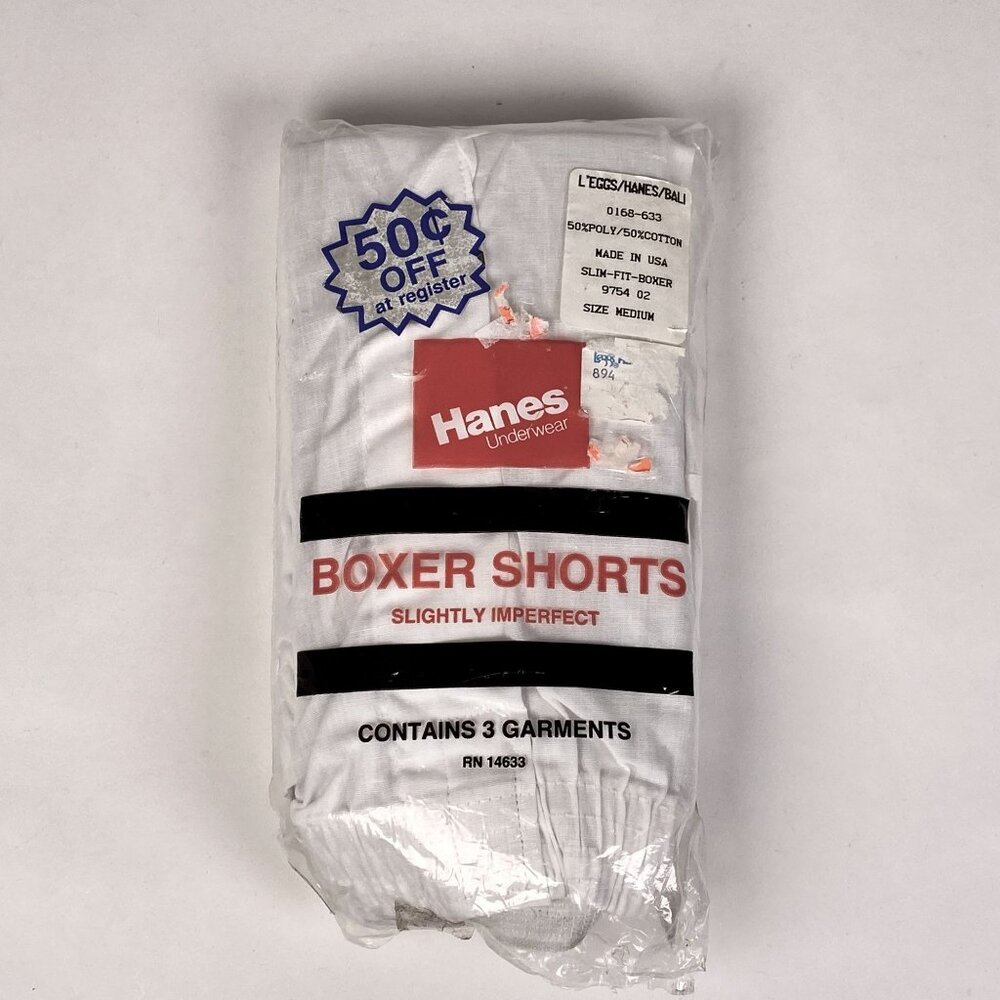 Vintage Hanes Slim-Fit Boxer Shorts 3 Pack White Slightly Imperfect Mens Size M